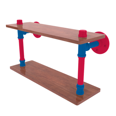 Hardwood Collection Wood Double Shelf Philadelphia Edition