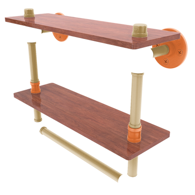 Slapshot Collection Double Wood Shelf with Towel Bar Anaheim Edition