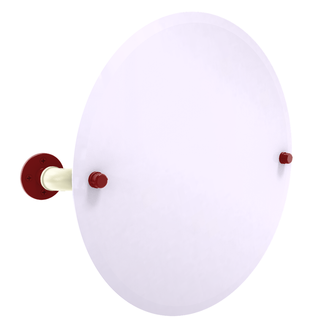 Collegiate Collection Frameless Round Wall Mounted Tilt Mirror Norman Crimson and Cream Edition
