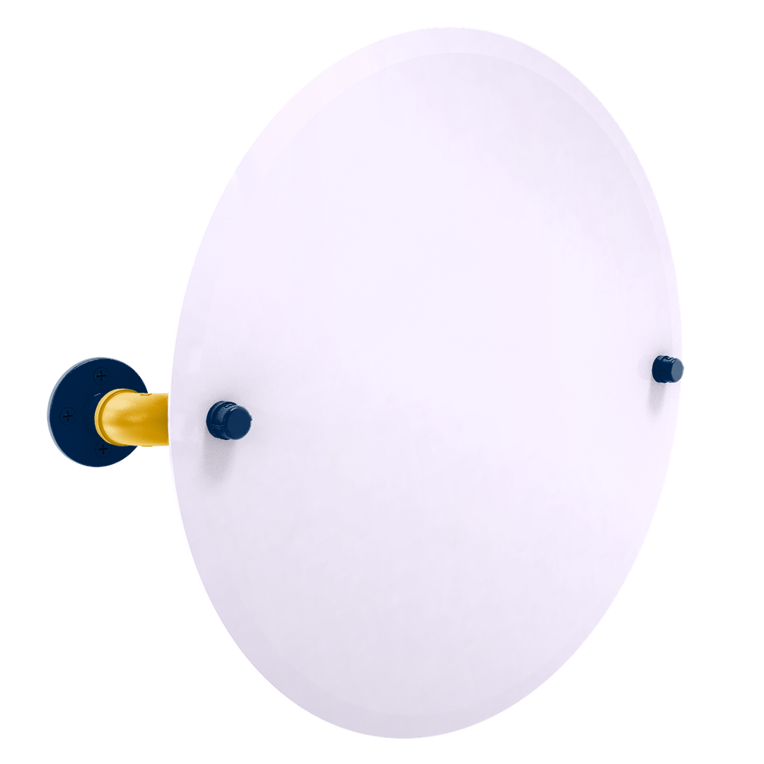 Collegiate Collection Frameless Round Wall Mounted Tilt Mirror Mountaineer State Blue and Gold Edition