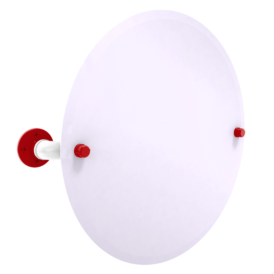 Collegiate Collection Frameless Round Wall Mounted Tilt Mirror Badger State Red and White Edition