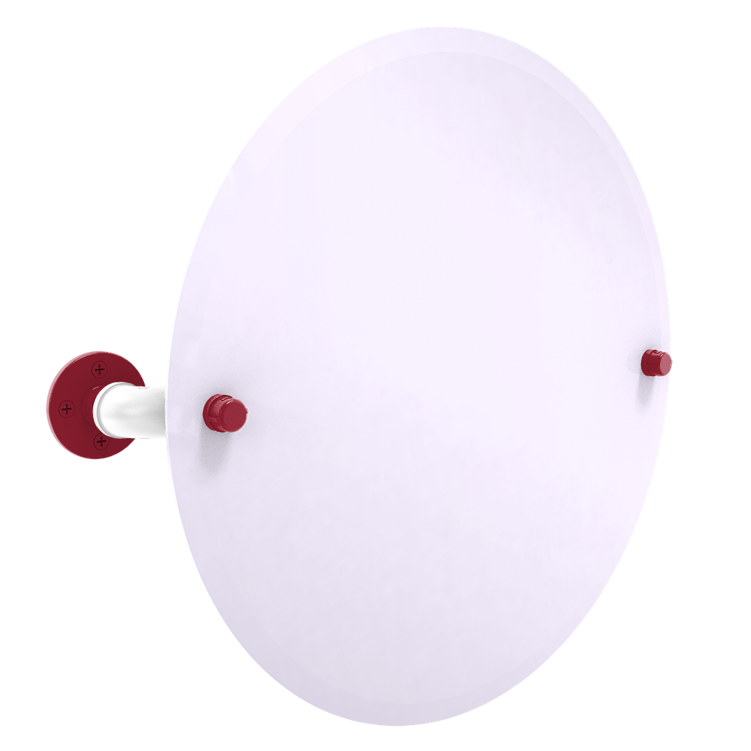 Collegiate Collection Frameless Round Wall Mounted Tilt Mirror Fayetteville Red and White Edition