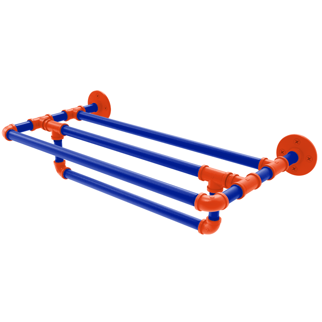 Collegiate Collection Wall Mounted Towel Shelf with Towel Bar Swamp Blue and Orange Edition