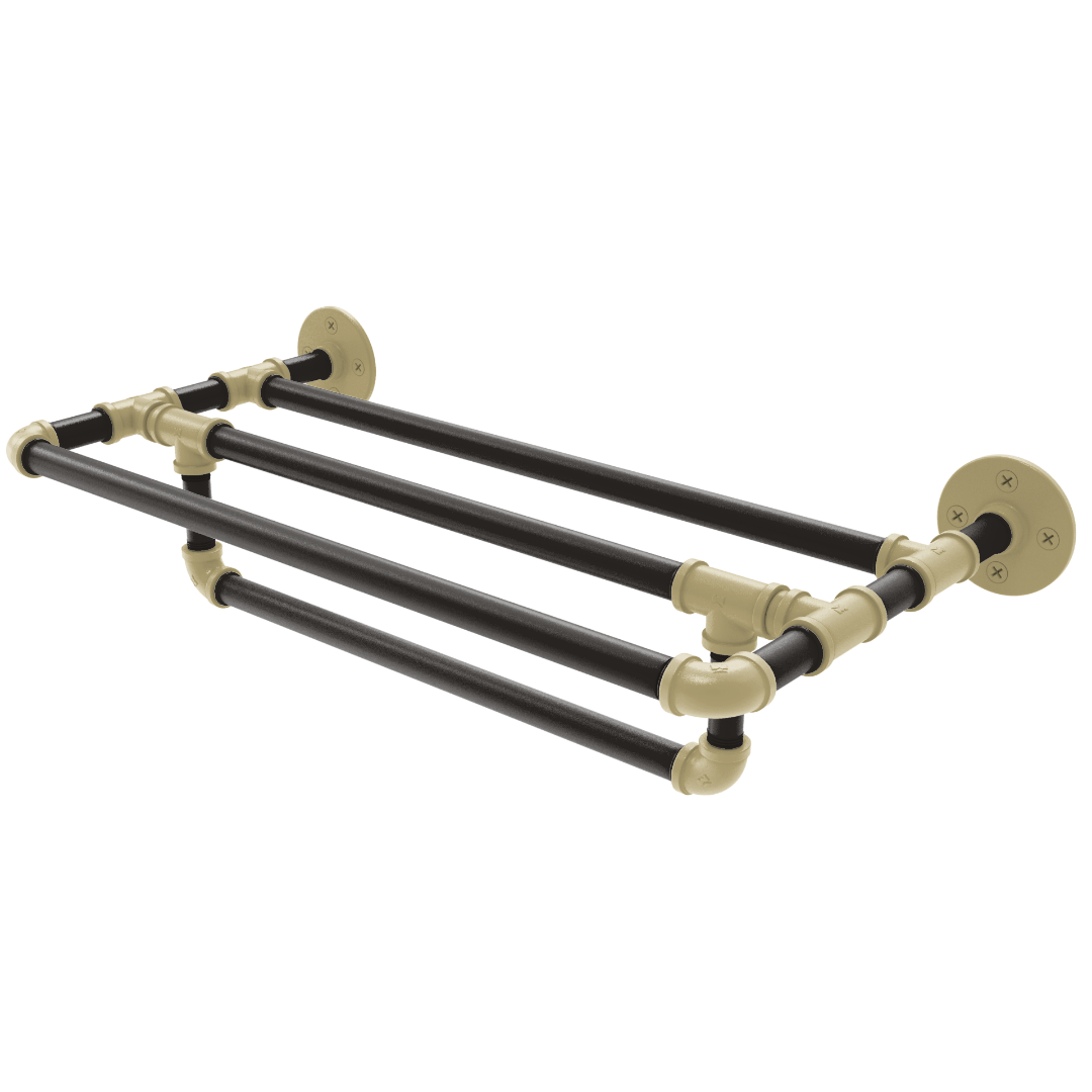 Collegiate Collection Wall Mounted Towel Shelf with Towel Bar Boulder Black and Gold Edition