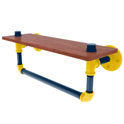 Collegiate Collection Wood Shelf with Towel Bar Great Lakes Maize and Blue Edition