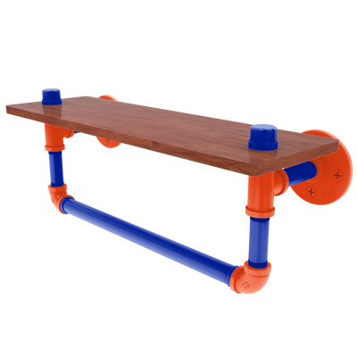 Collegiate Collection Wood Shelf with Towel Bar Swamp Blue and Orange Edition