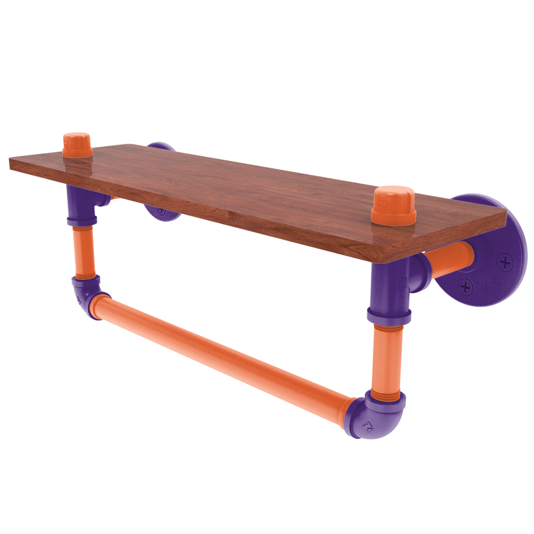 Collegiate Collection Wood Shelf with Towel Bar Foothills Orange and Purple Edition