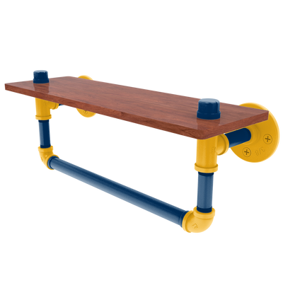 Collegiate Collection Wood Shelf with Towel Bar Bay Area Blue and Gold Edition