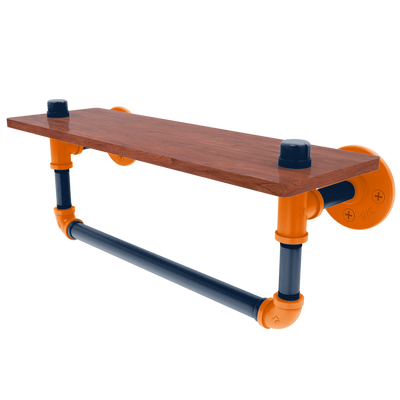Collegiate Collection Wood Shelf with Towel Bar Upstate New York Orange and Navy Edition