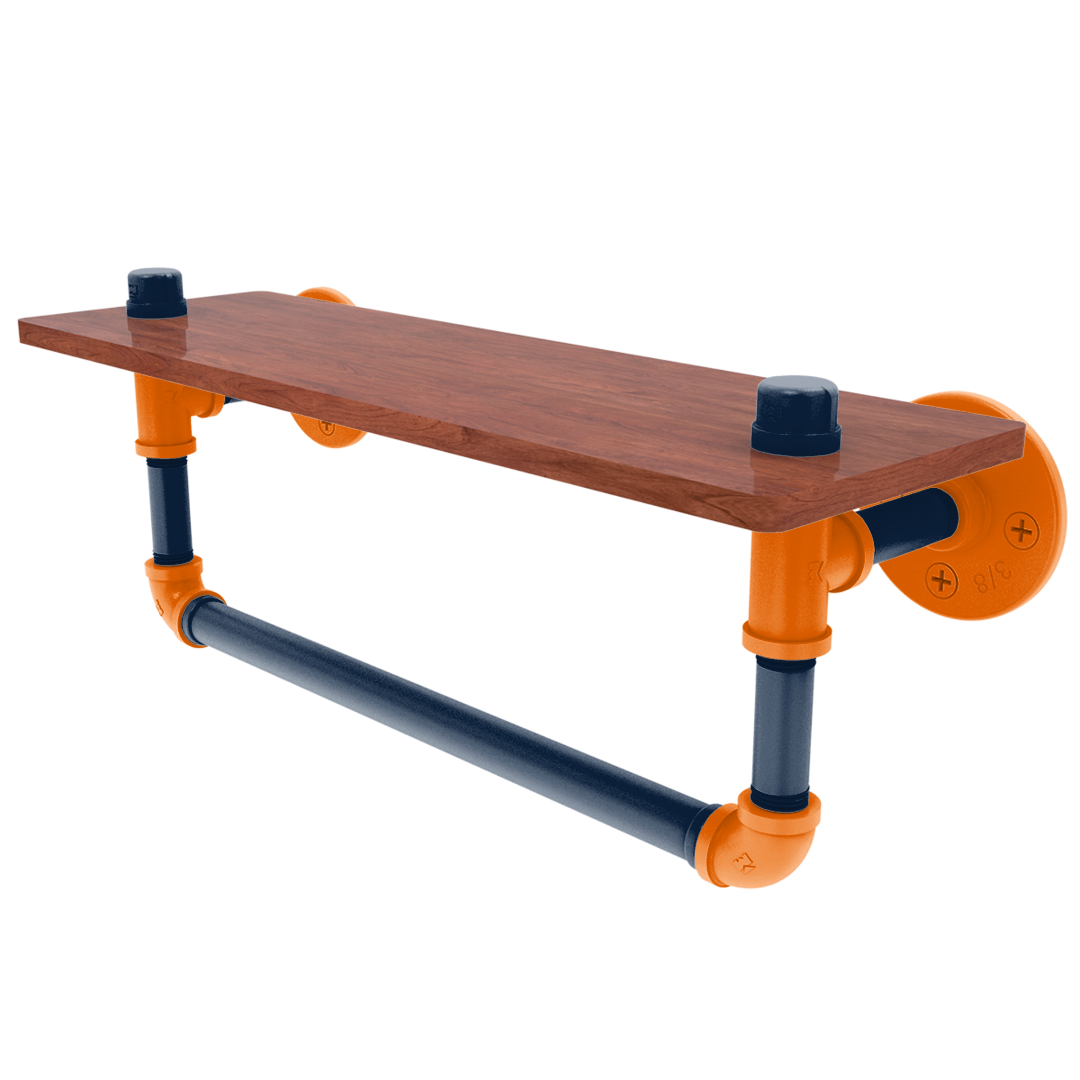 Collegiate Collection Wood Shelf with Towel Bar Upstate New York Orange and Navy Edition