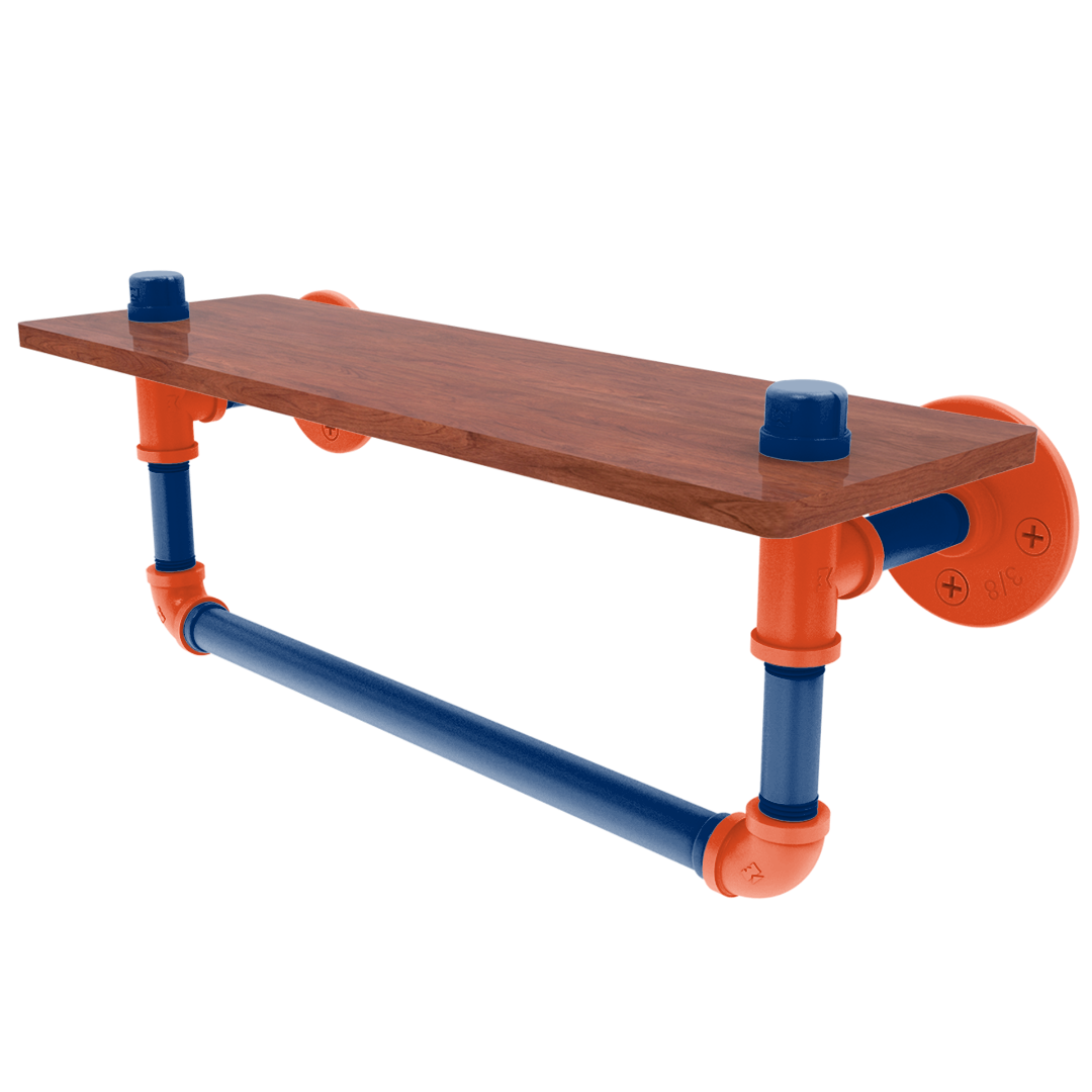 Collegiate Collection Wood Shelf with Towel Bar Charlottesville Orange and Blue Edition