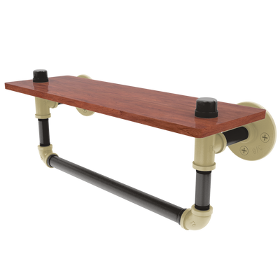 Collegiate Collection Wood Shelf with Towel Bar Boulder Black and Gold Edition