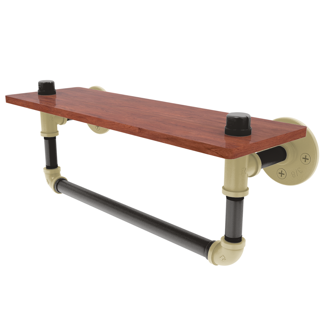 Collegiate Collection Wood Shelf with Towel Bar Boulder Black and Gold Edition