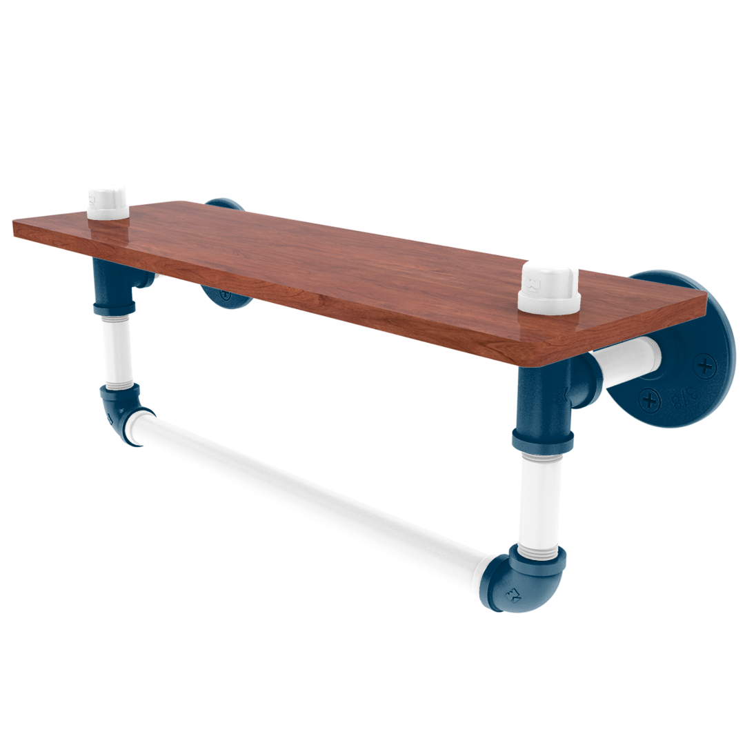 Collegiate Collection Wood Shelf with Towel Bar Hartford Blue and White Edition