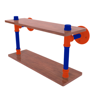 Collegiate Collection Wood Double Shelf Swamp Blue and Orange Edition