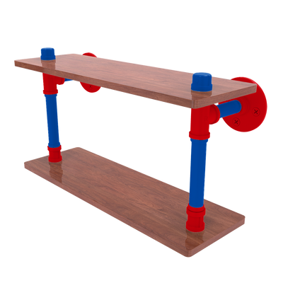 Collegiate Collection Wood Double Shelf Lawrence Blue and Crimson Edition