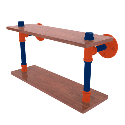 Collegiate Collection Wood Double Shelf Charlottesville Orange and Blue Edition