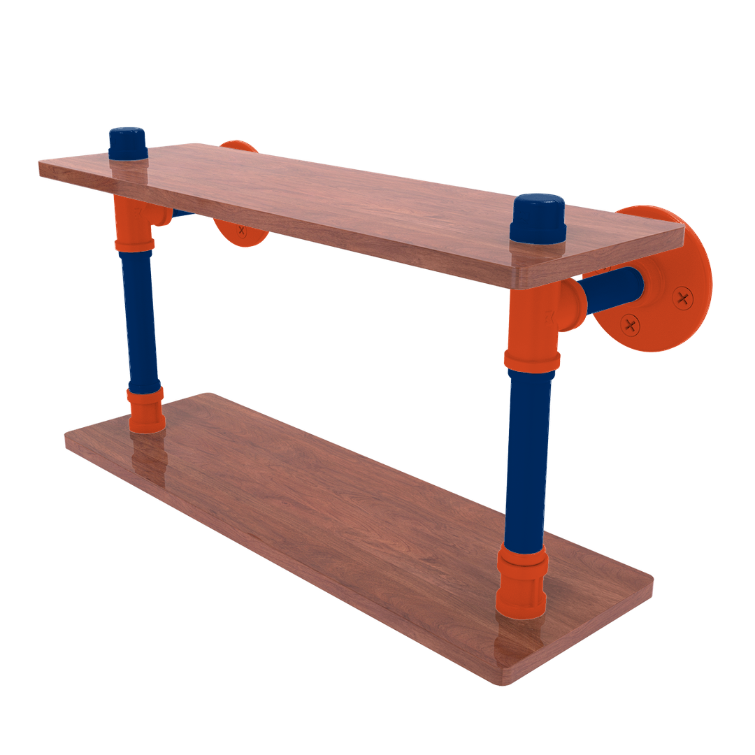 Collegiate Collection Wood Double Shelf Charlottesville Orange and Blue Edition