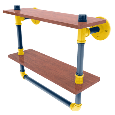 Collegiate Collection Double Wood Shelf with Towel Bar Great Lakes Maize and Blue Edition
