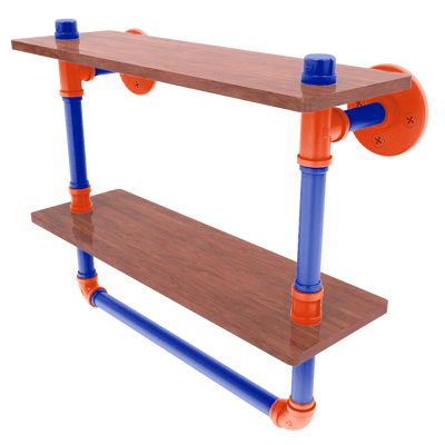 Collegiate Collection Double Wood Shelf with Towel Bar Swamp Blue and Orange Edition