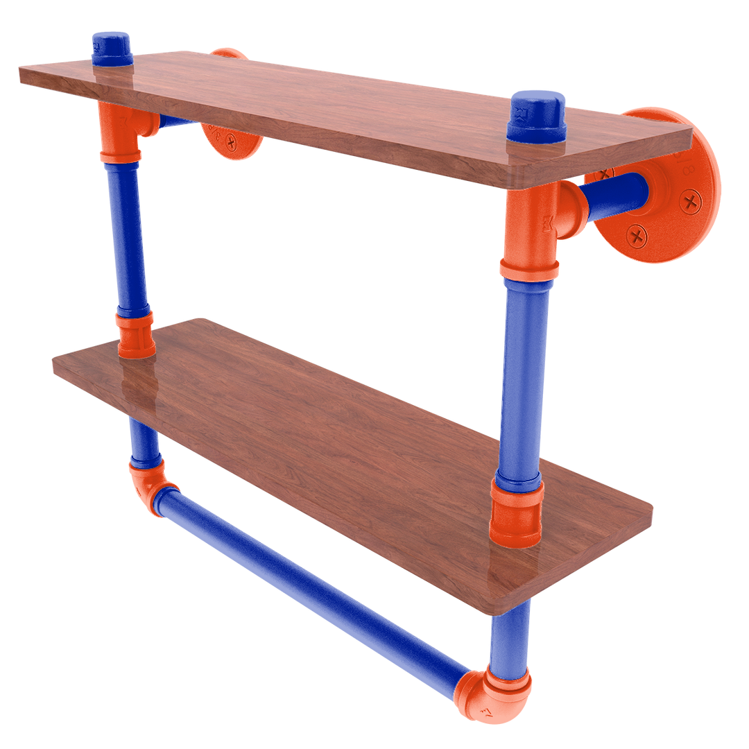 Collegiate Collection Double Wood Shelf with Towel Bar Swamp Blue and Orange Edition