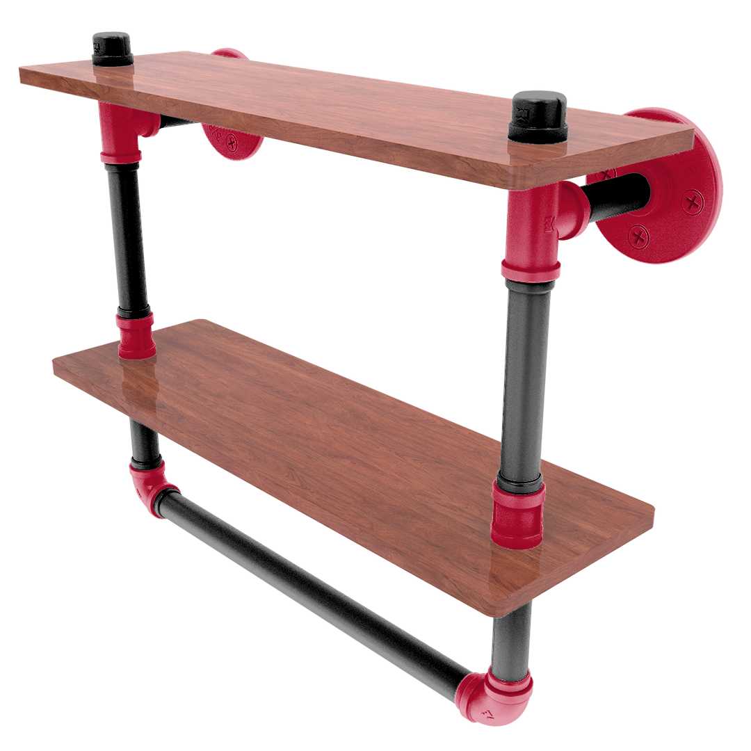 Collegiate Collection Double Wood Shelf with Towel Bar Athens Red and Black Edition