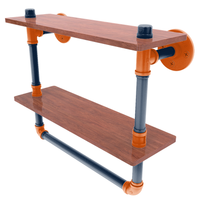 Collegiate Collection Double Wood Shelf with Towel Bar Plainsmen Blue and Orange Edition