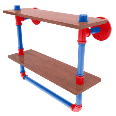 Collegiate Collection Double Wood Shelf with Towel Bar Lawrence Blue and Crimson Edition
