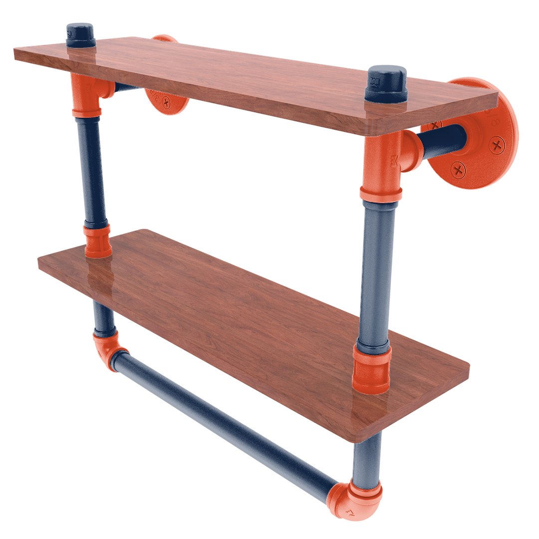Collegiate Collection Double Wood Shelf with Towel Bar Champaign Orange and Blue Edition