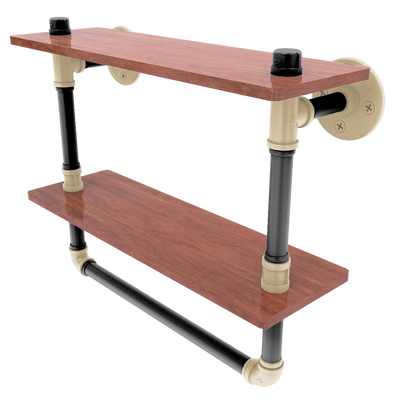 Collegiate Collection Double Wood Shelf with Towel Bar West Lafayette Black and Gold Edition