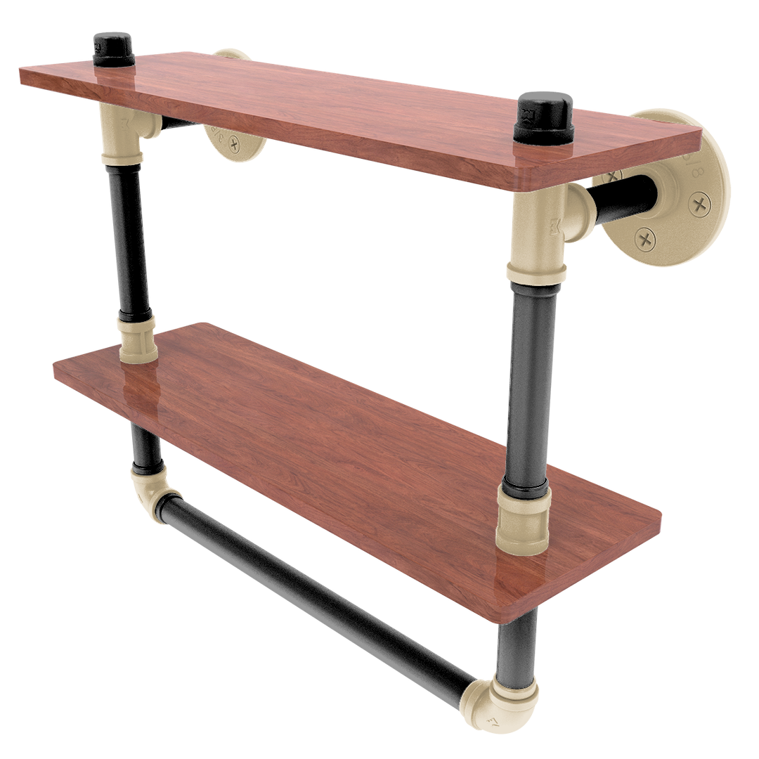 Collegiate Collection Double Wood Shelf with Towel Bar West Lafayette Black and Gold Edition