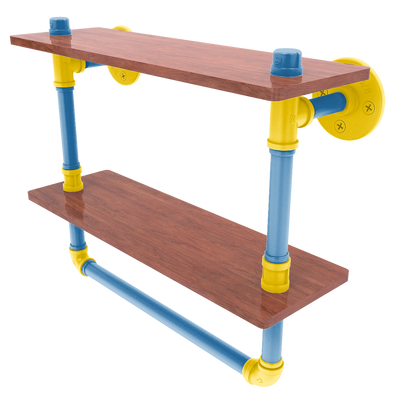 Collegiate Collection Double Wood Shelf with Towel Bar Westwood Blue and Gold Edition