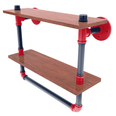 Collegiate Collection Double Wood Shelf with Towel Bar Oxford Red and Navy Edition