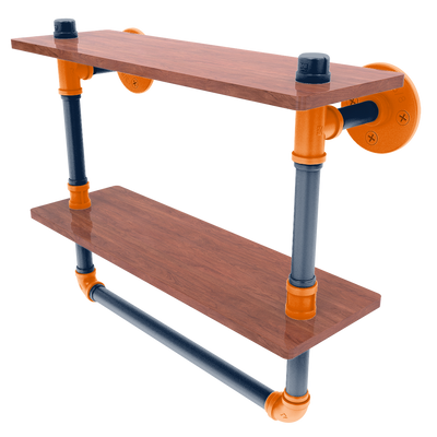 Collegiate Collection Double Wood Shelf with Towel Bar Upstate New York Orange and Navy Edition