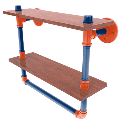 Collegiate Collection Double Wood Shelf with Towel Bar Charlottesville Orange and Blue Edition