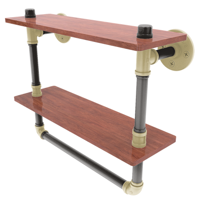 Collegiate Collection Double Wood Shelf with Towel Bar Boulder Black and Gold Edition