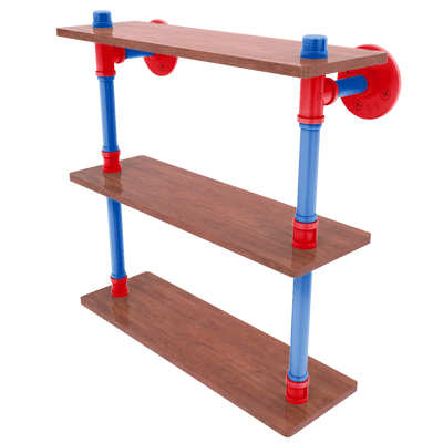 Collegiate Collection Wood Triple Shelf Lawrence Blue and Crimson Edition