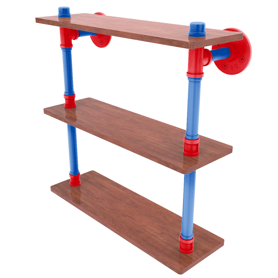 Collegiate Collection Wood Triple Shelf Lawrence Blue and Crimson Edition