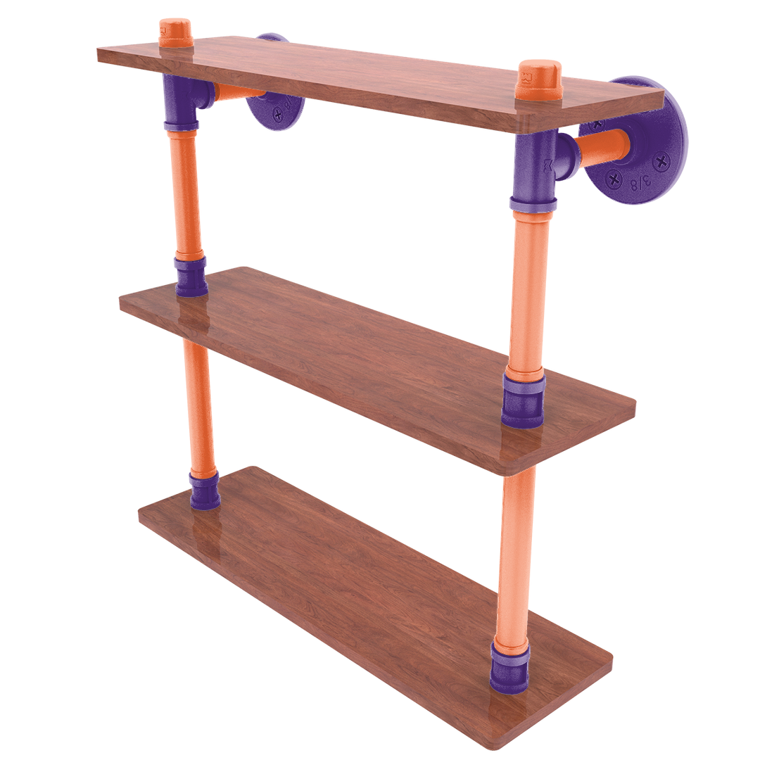 Collegiate Collection Wood Triple Shelf Foothills Orange and Purple Edition