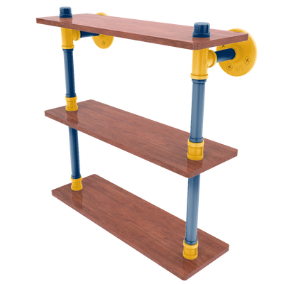 Collegiate Collection Wood Triple Shelf Bay Area Blue and Gold Edition