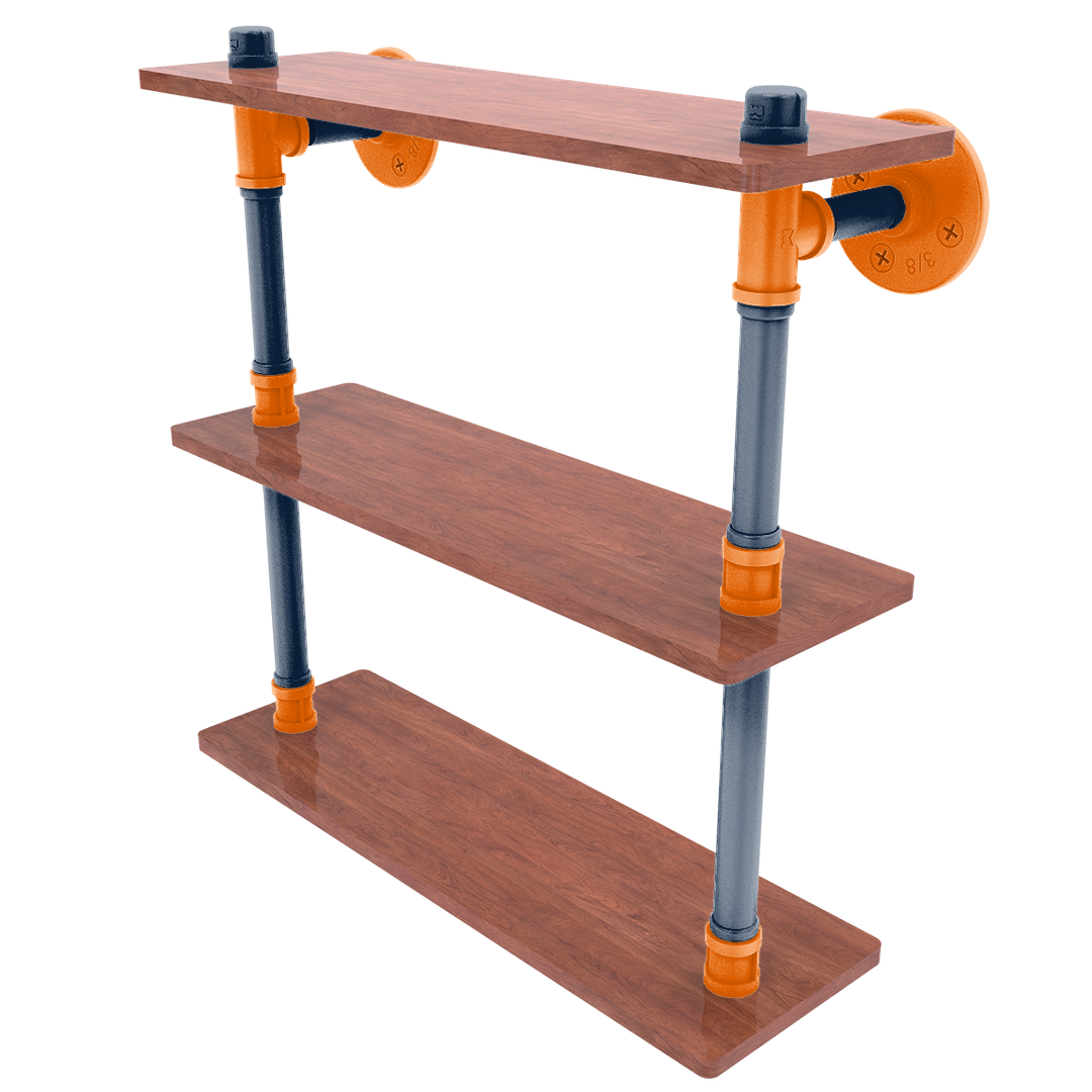 Collegiate Collection Wood Triple Shelf Upstate New York Orange and Navy Edition