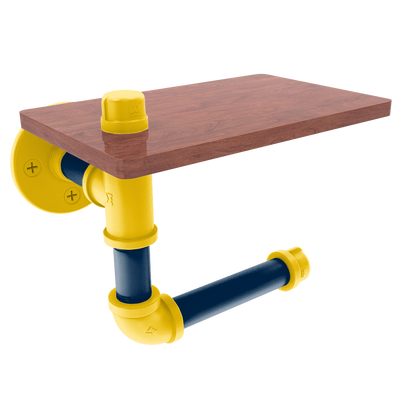 Collegiate Collection Toilet Paper Holder with Wood Shelf Great Lakes Maize and Blue Edition