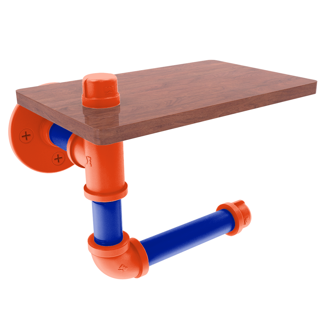 Collegiate Collection Toilet Paper Holder with Wood Shelf Swamp Blue and Orange Edition