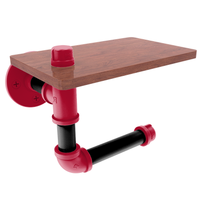 Collegiate Collection Toilet Paper Holder with Wood Shelf Athens Red and Black Edition
