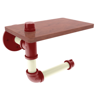 Collegiate Collection Toilet Paper Holder with Wood Shelf Norman Crimson and Cream Edition