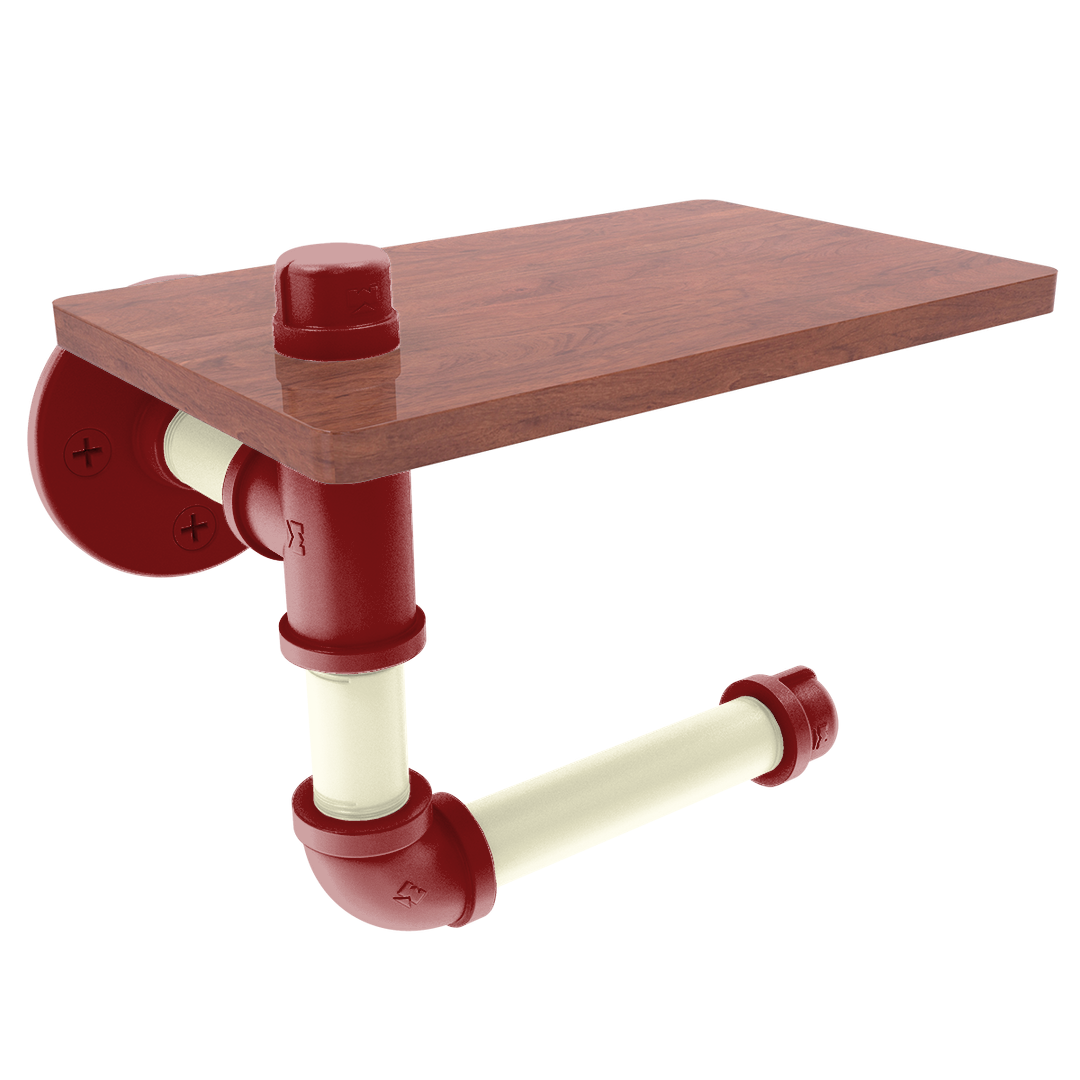 Collegiate Collection Toilet Paper Holder with Wood Shelf Norman Crimson and Cream Edition