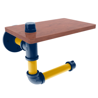 Collegiate Collection Toilet Paper Holder with Wood Shelf Mountaineer State Blue and Gold Edition
