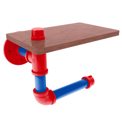 Collegiate Collection Toilet Paper Holder with Wood Shelf Lawrence Blue and Crimson Edition
