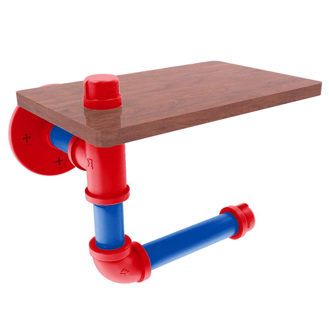 Collegiate Collection Toilet Paper Holder with Wood Shelf Lawrence Blue and Crimson Edition