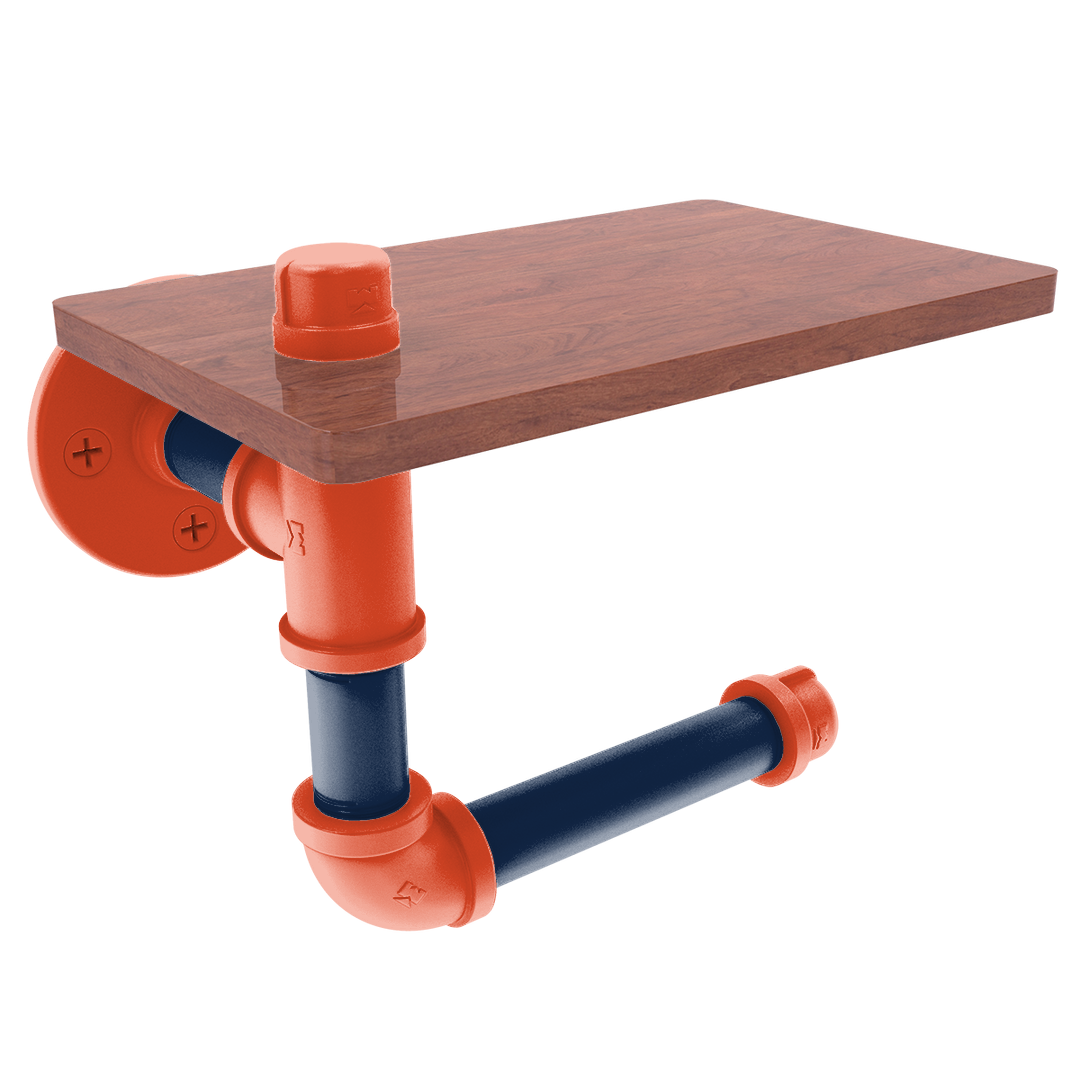 Collegiate Collection Toilet Paper Holder with Wood Shelf Champaign Orange and Blue Edition